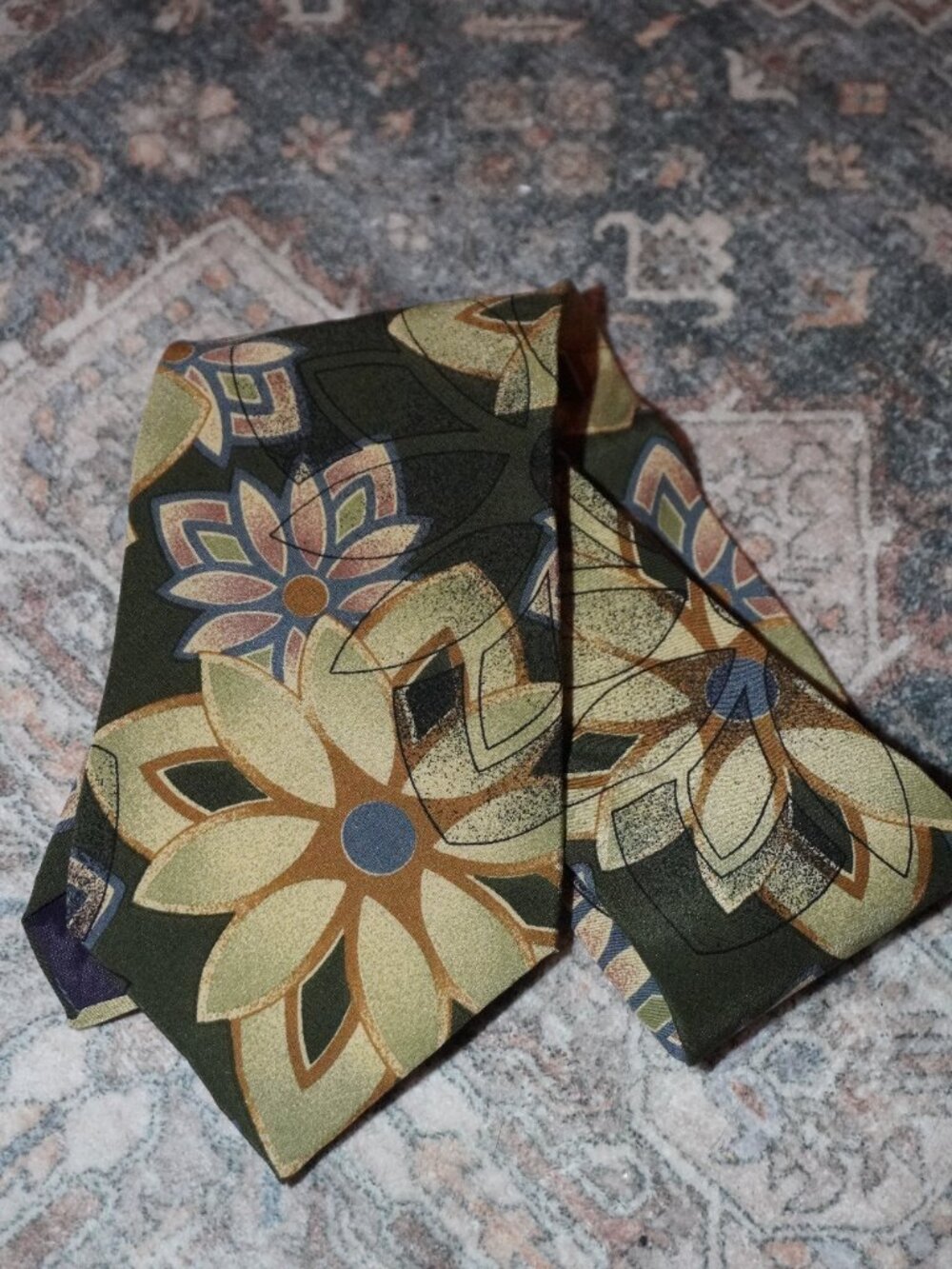 Christian Dior Silk Neck Tie Green Floral Design